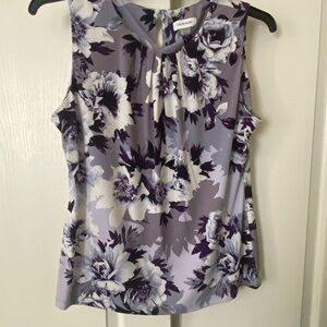 Calvin Klein Women's Floral Sleeveless Blouse - Lavender,plum, Purple and White